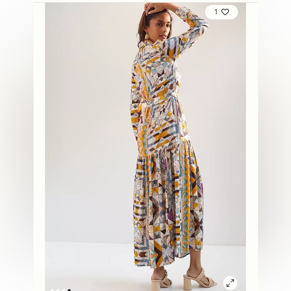Anthropologie Flounced Abstract Multicolor Maxi Dress Medium - Picture 4 of 8